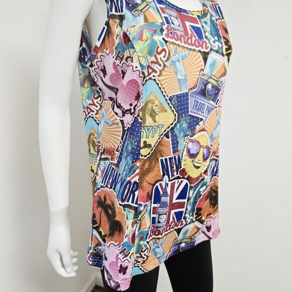 Shana Postcard Top Size M Travel Printed Sleeveless Art to Wear Womens Shell - Picture 2 of 9